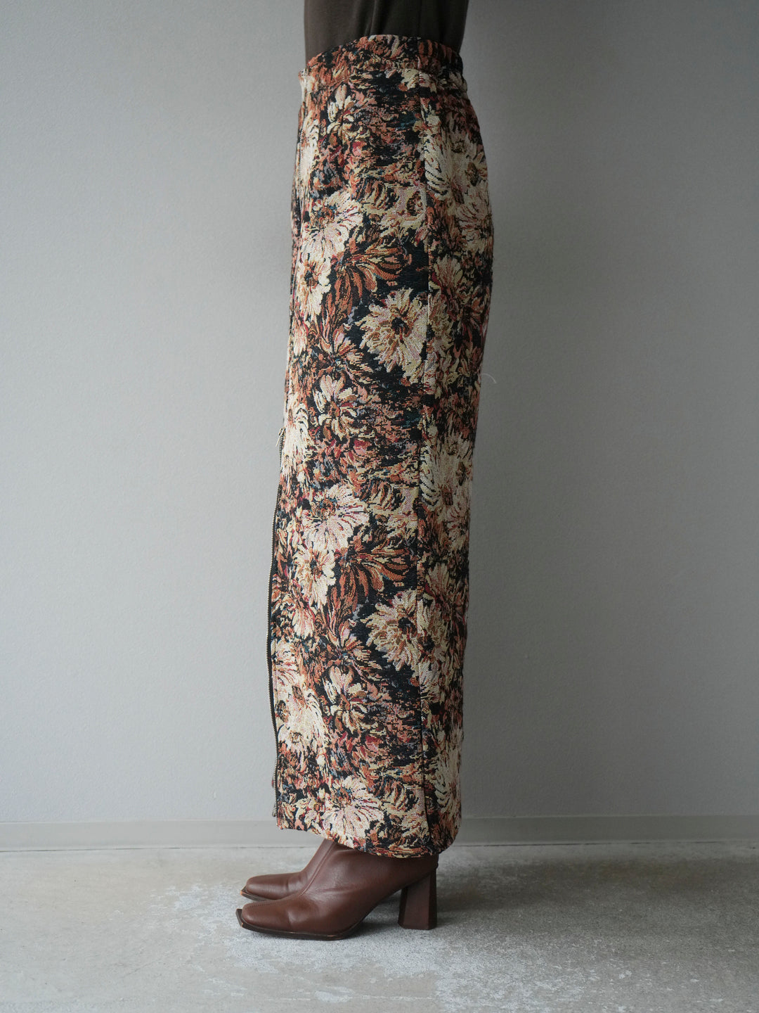 [予約]ゴブランフロントジップタイトスカート/ベージュ