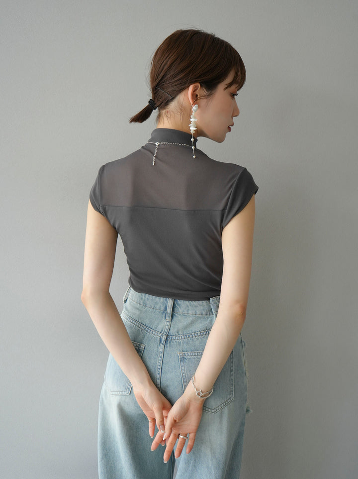 [Pre-order] Sheer switching stretch top/charcoal