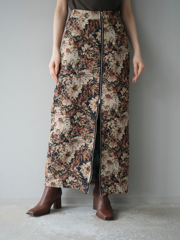 [予約]ゴブランフロントジップタイトスカート/ベージュ