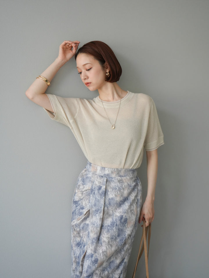 [SET]リネンタッチ配色二重臼ハーフニットトップス+選べるアソート柄スカートセット(2set)