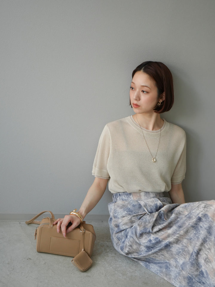 [SET]リネンタッチ配色二重臼ハーフニットトップス+選べるアソート柄スカートセット(2set)