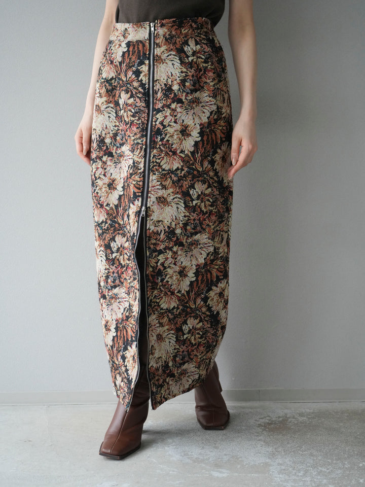 [予約]ゴブランフロントジップタイトスカート/ベージュ