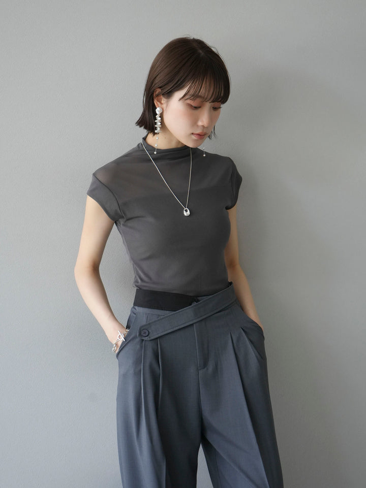 [Pre-order] Sheer switching stretch top/charcoal