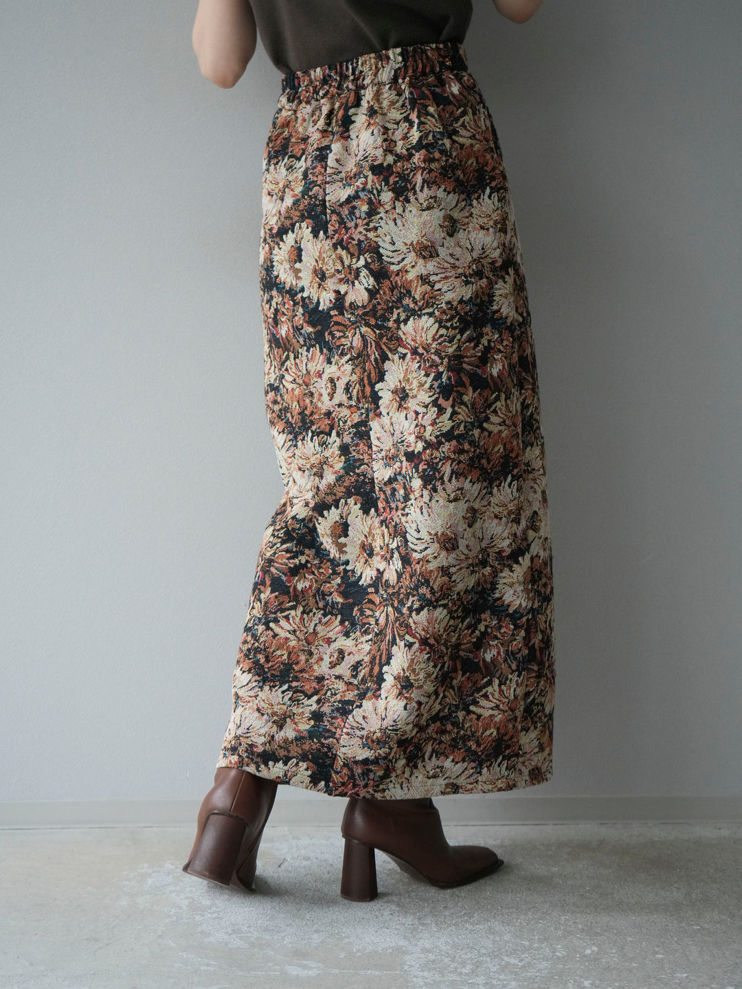 [予約]ゴブランフロントジップタイトスカート/ベージュ