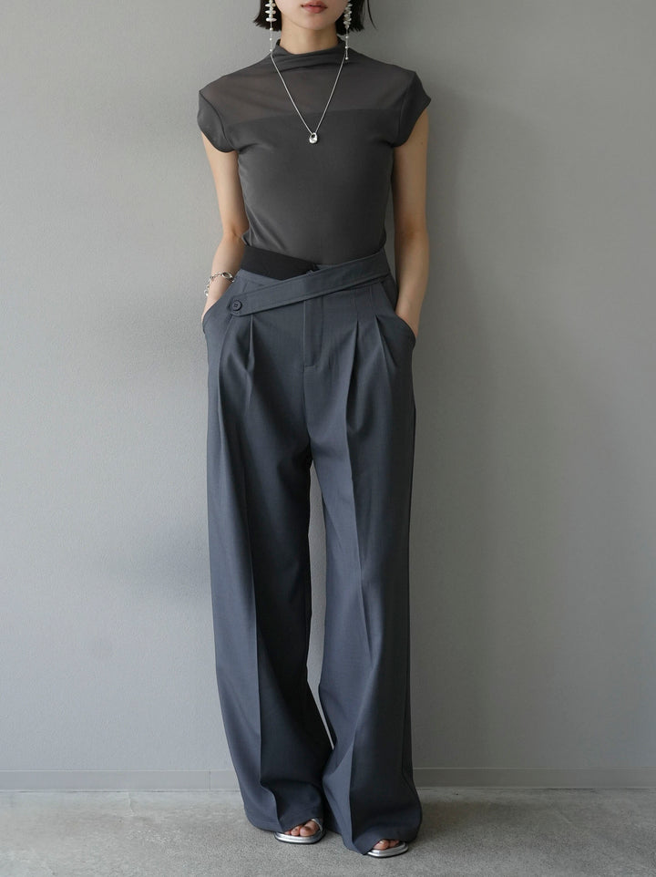 [Pre-order] Sheer switching stretch top/charcoal