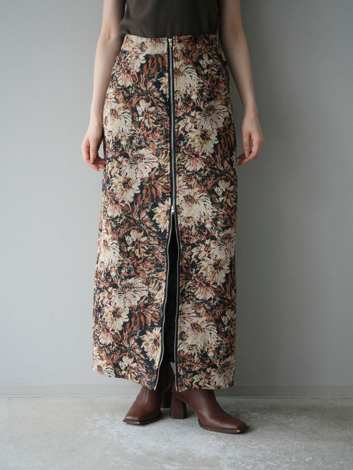 [予約]ゴブランフロントジップタイトスカート/ベージュ