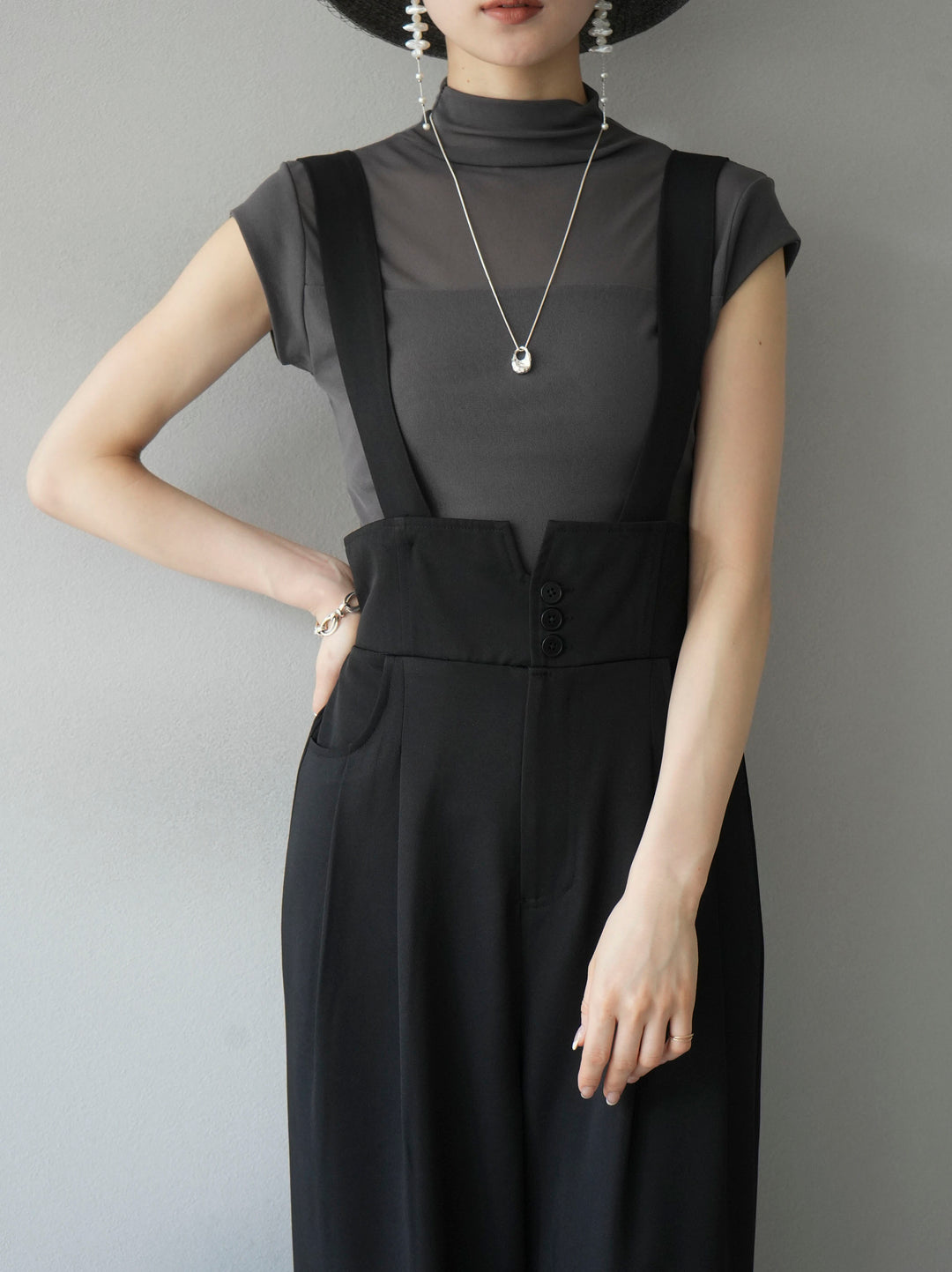 [SET]シアー切替ストレッチ長袖トップス+シアー切替ストレッチトップス(2set)