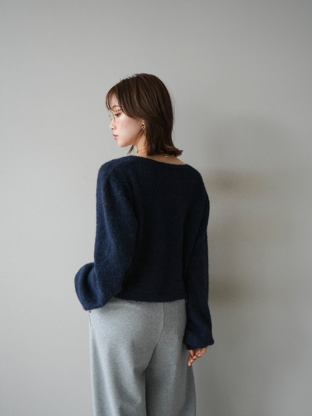 [予約]ゴールドボタンニットカーディガン/navy