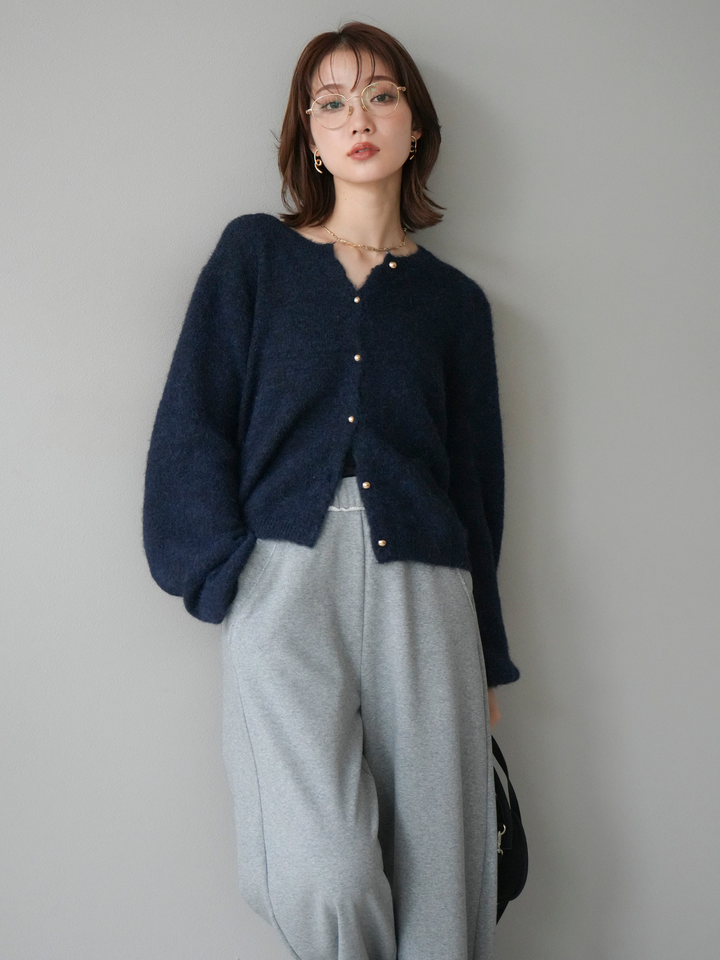 [SET]ゴールドボタンニットカーディガン+アウトシームカットオフスエットパンツ(2set)