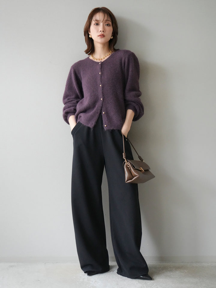 [SET]ゴールドボタンニットカーディガン+アウトシームカットオフスエットパンツ(2set)