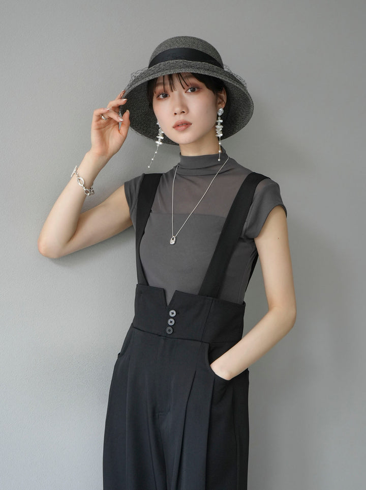 [SET]シアー切替ストレッチ長袖トップス+シアー切替ストレッチトップス(2set)