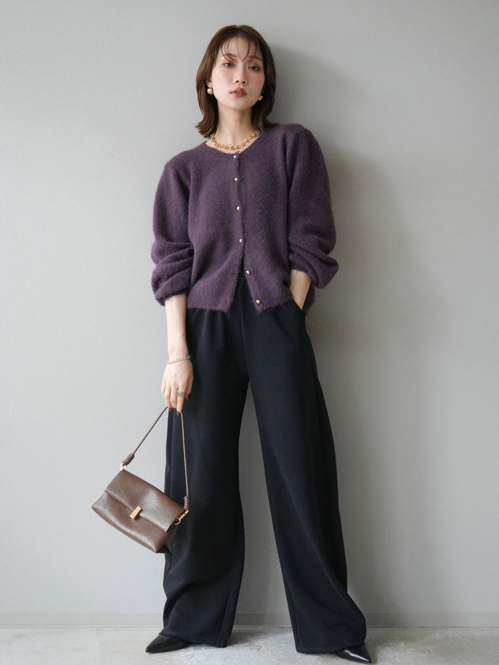 [SET]ゴールドボタンニットカーディガン+アウトシームカットオフスエットパンツ(2set)