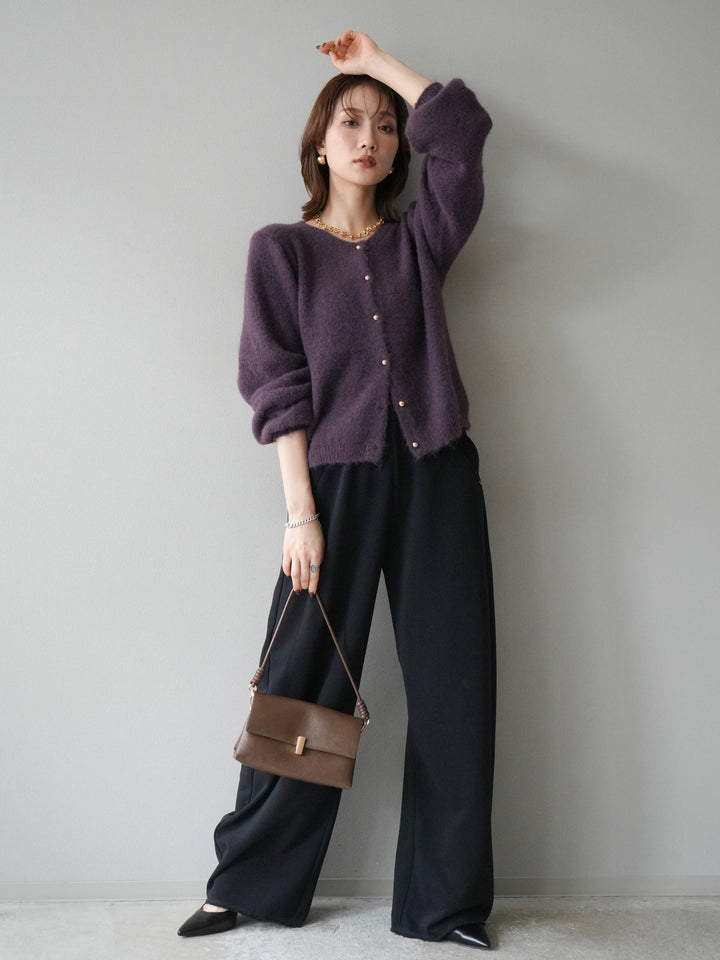 [SET]ゴールドボタンニットカーディガン+アウトシームカットオフスエットパンツ(2set)