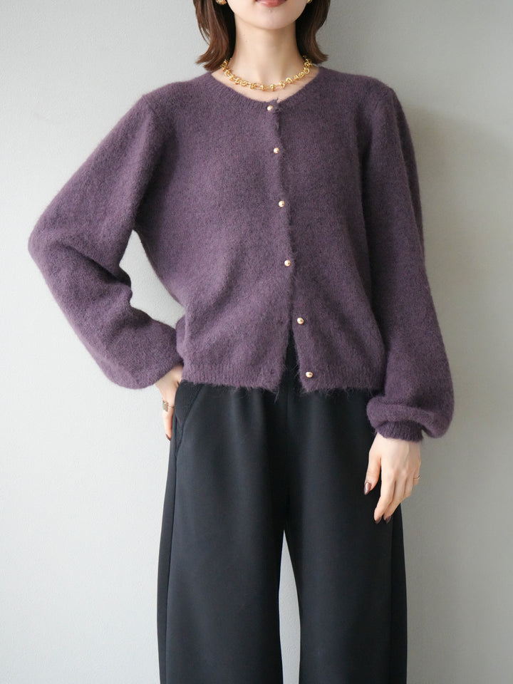 [SET]ゴールドボタンニットカーディガン+アウトシームカットオフスエットパンツ(2set)