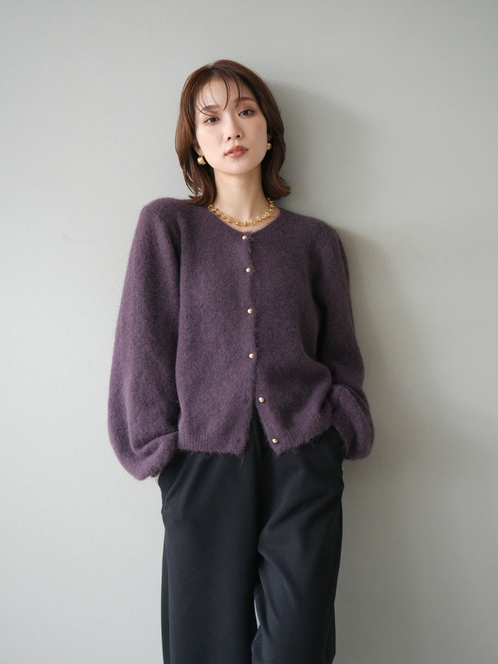 [SET]ゴールドボタンニットカーディガン+アウトシームカットオフスエットパンツ(2set)