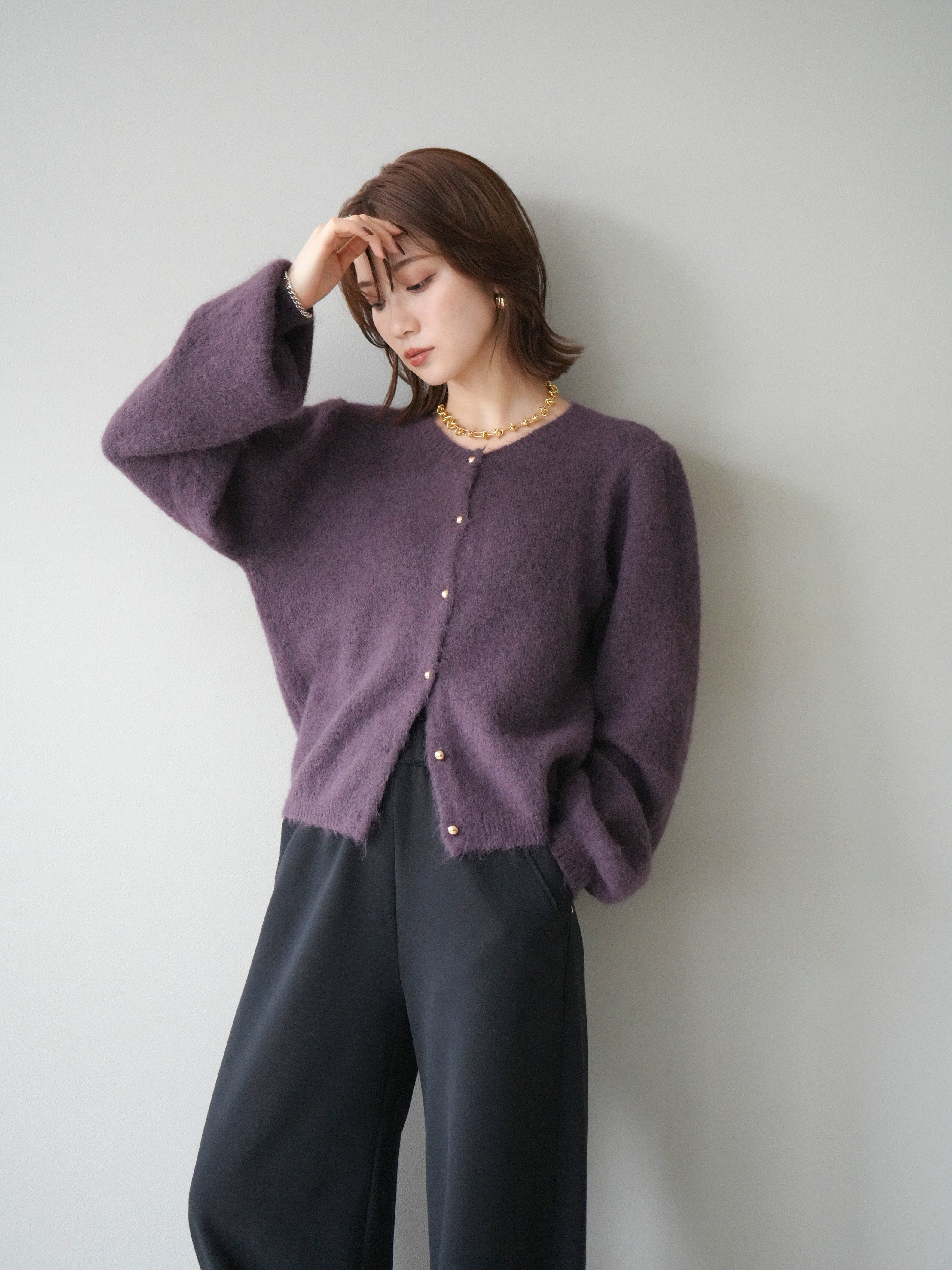 SET]ゴールドボタンニットカーディガン+選べるアクセセット(2set