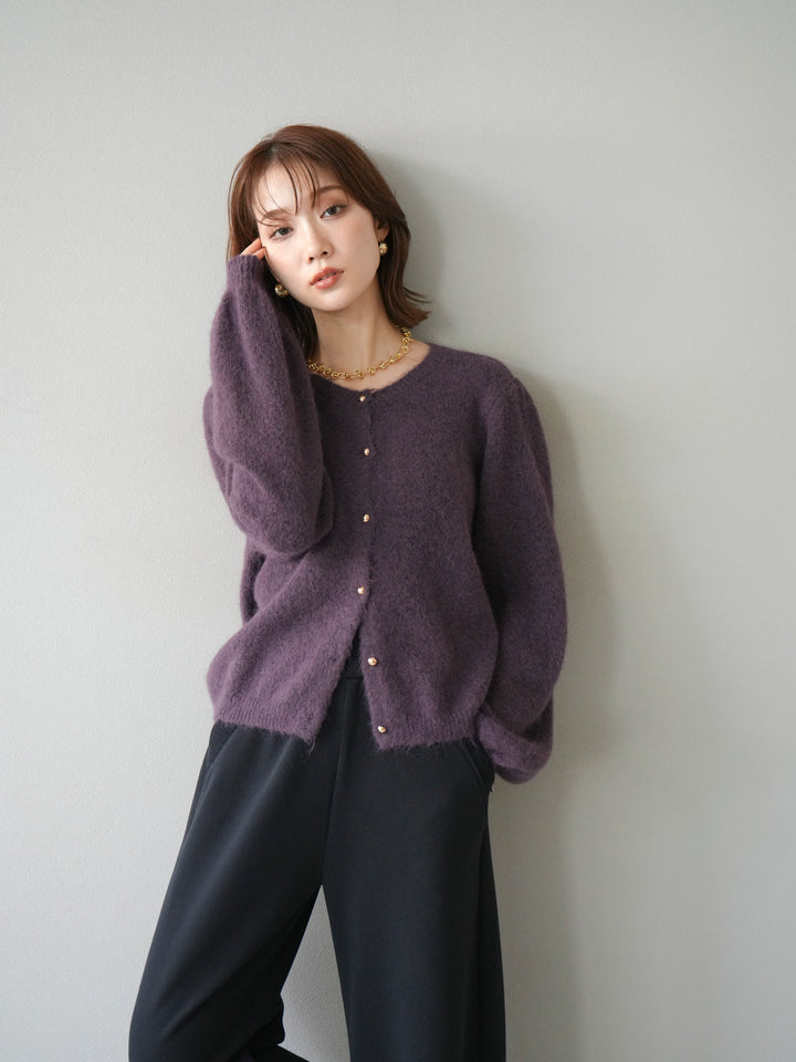 [SET]ゴールドボタンニットカーディガン+アウトシームカットオフスエットパンツ(2set)