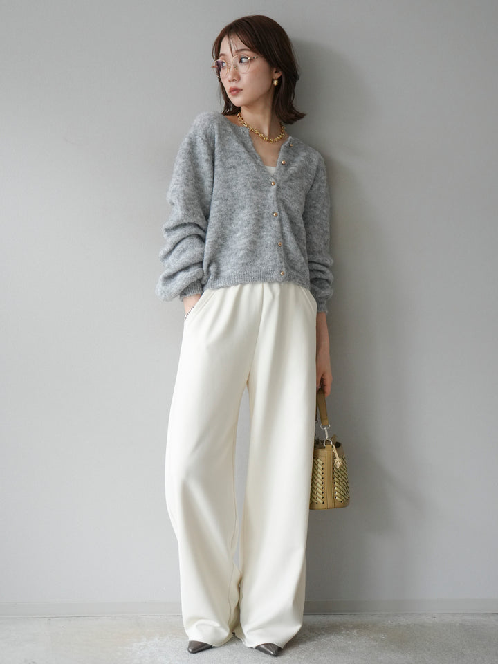 [SET]ゴールドボタンニットカーディガン+アウトシームカットオフスエットパンツ(2set)
