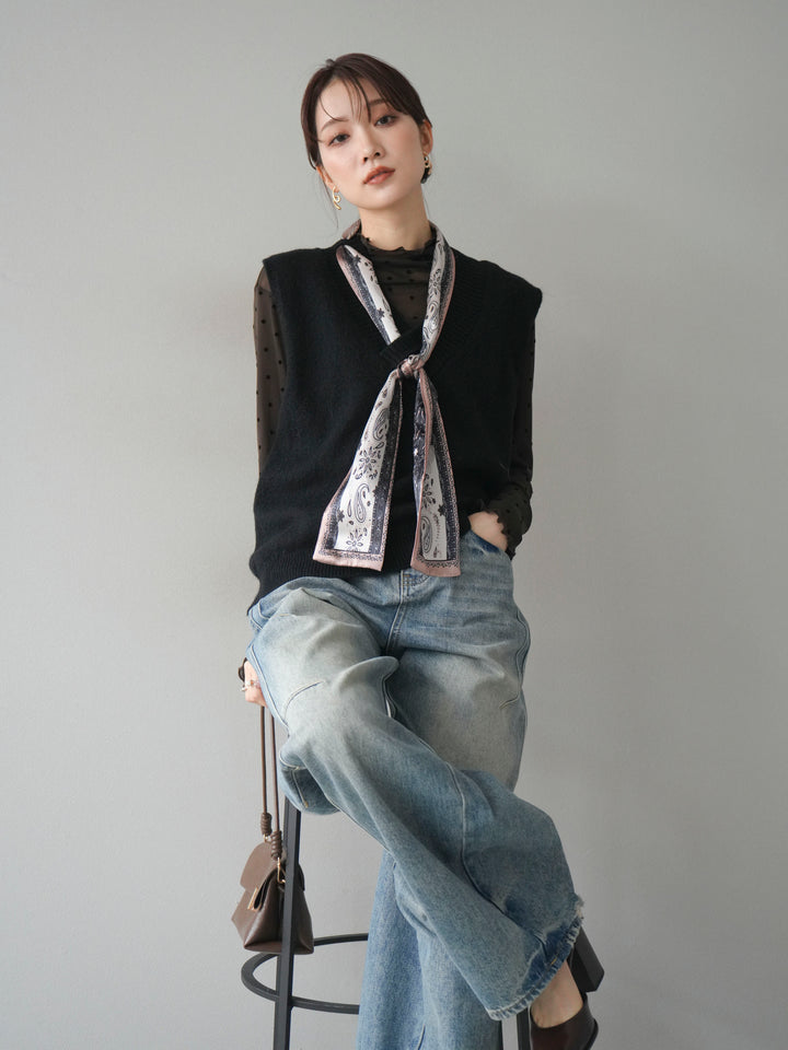 [予約]スカーフ付きニットベスト/black