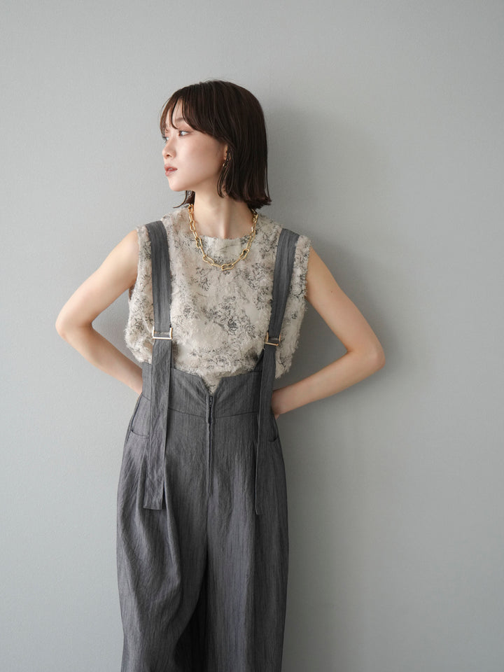 [予約]ストリングデザインハイウエストサロペット/チャコール