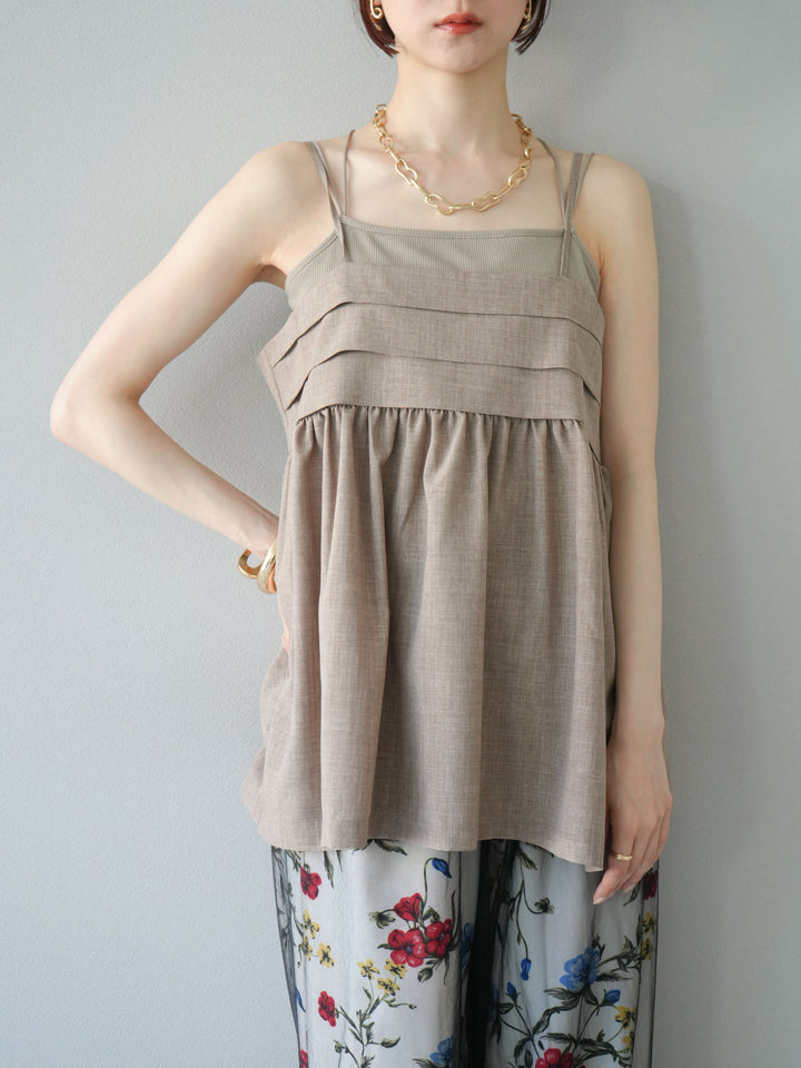 [訂位] 仿亞麻緊身設計吊帶背心/灰褐色