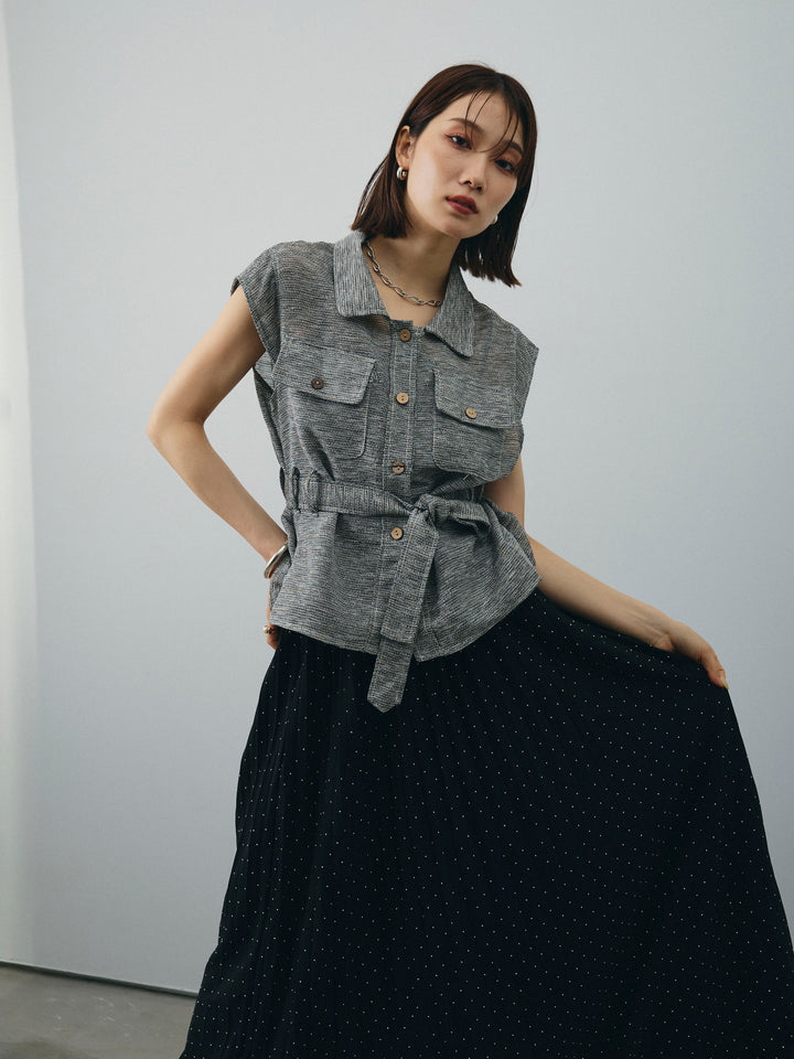 [予約]ミックスヤーンメッシュブラウス/ブラック