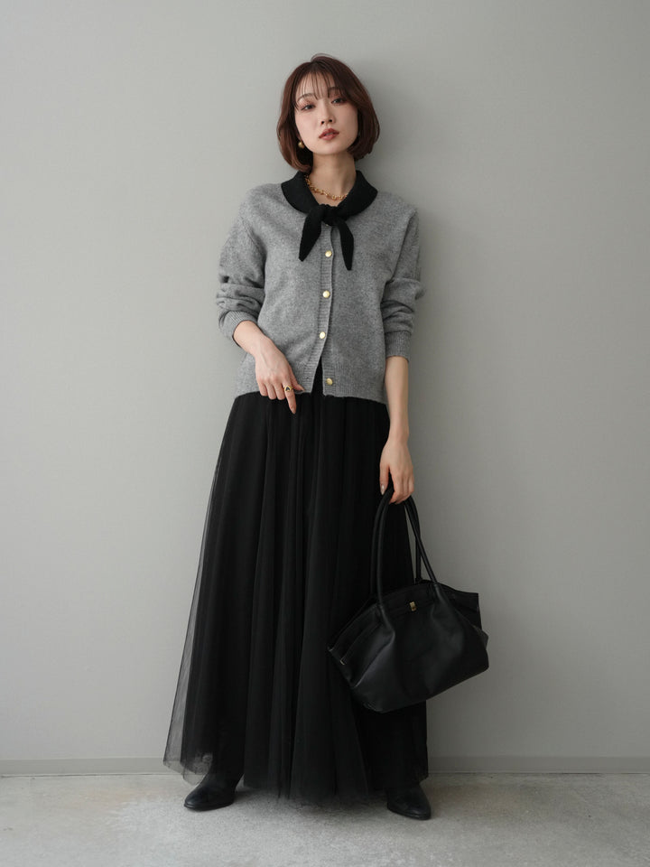 [予約]デザイン襟ニットカーディガン/gray