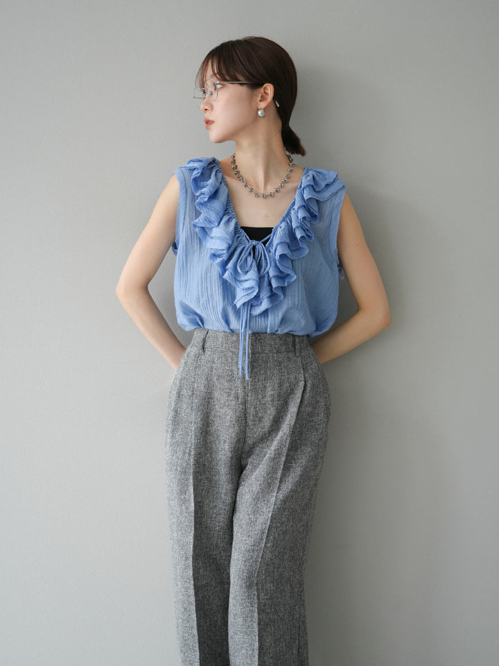 [予約]ワッシャーラッフルノースリーブブラウス/ブルー