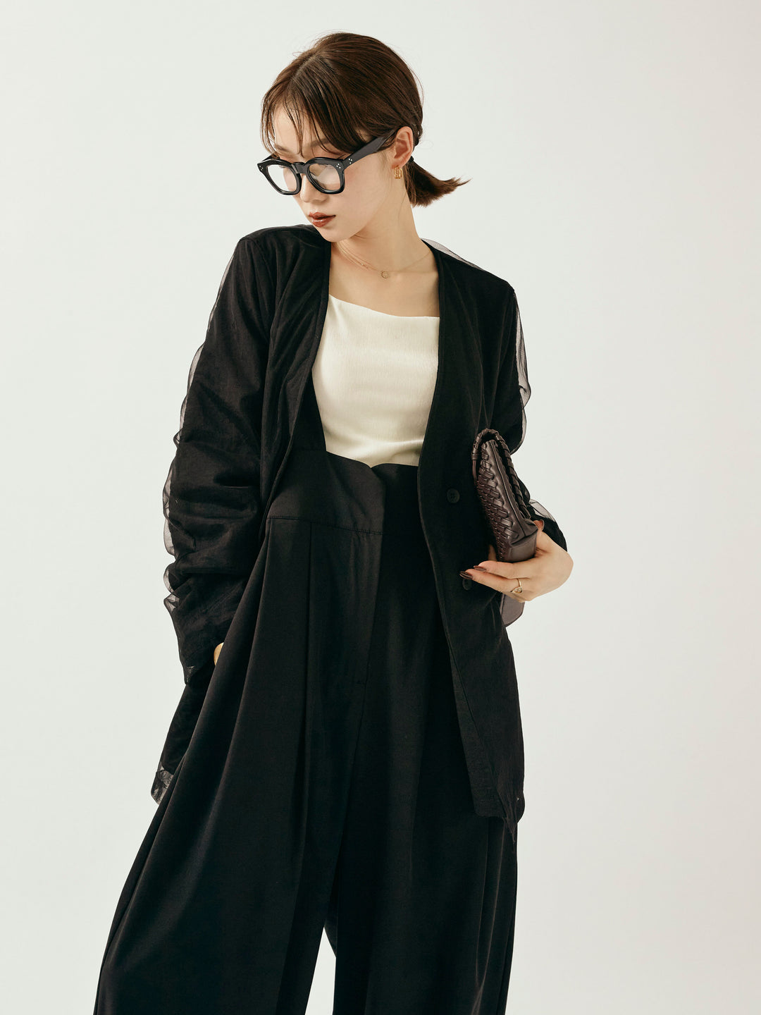 [予約]チュールレイヤードVジャケット/ブラック