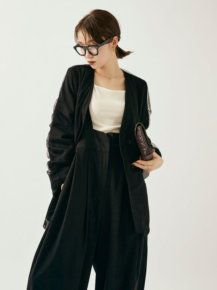 [予約]チュールレイヤードVジャケット/ブラック