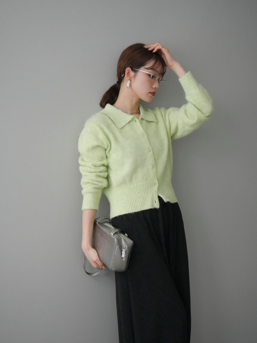 [予約]モヘア衿付きボタンプルオーバー/lime