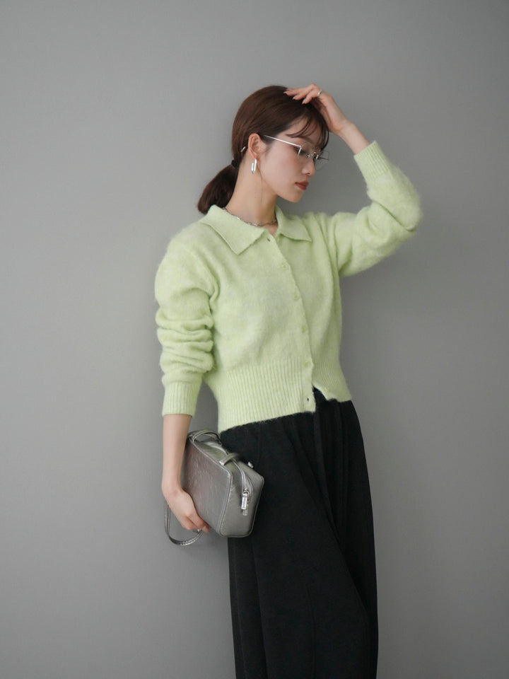 [予約]モヘア衿付きボタンプルオーバー/lime