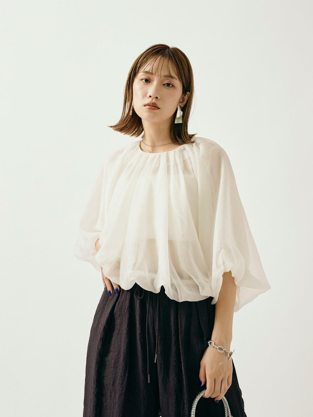 【Allure】[SET]オーガンジーバルーンショートブラウス+オーガンジーバルーンショートブラウス(2set)