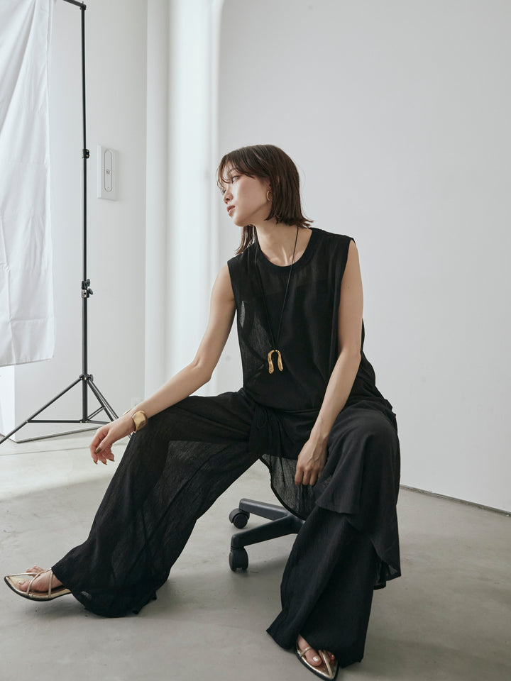 [予約]シアーワッシャーアシンメトリープルオーバー/ブラック