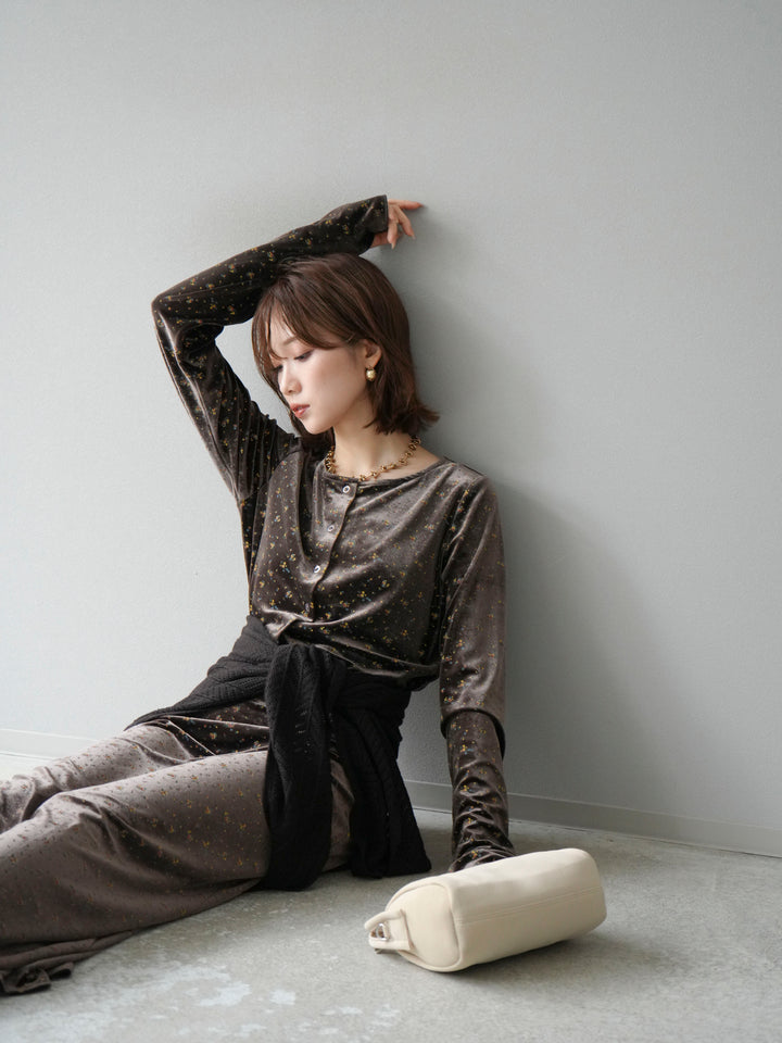 [SET]ベロアフラワープリントカーディガン+ベロアフラワープリントIラインスカート(2set)