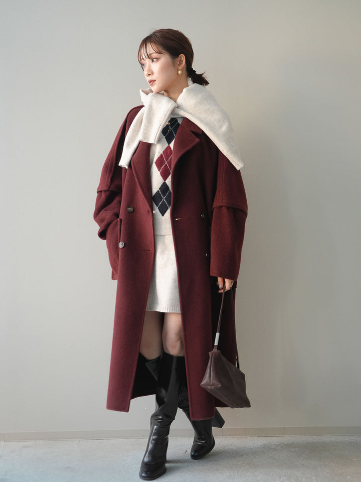 [20%オフ]カシミヤ100%ダブルブレストロングコート/red