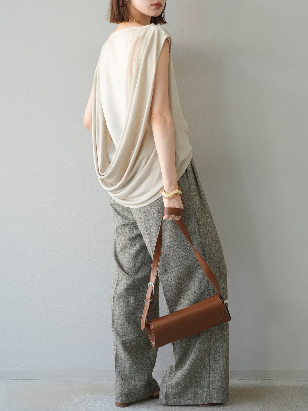 [予約]ミックスツイードタックパンツ/ブラウン