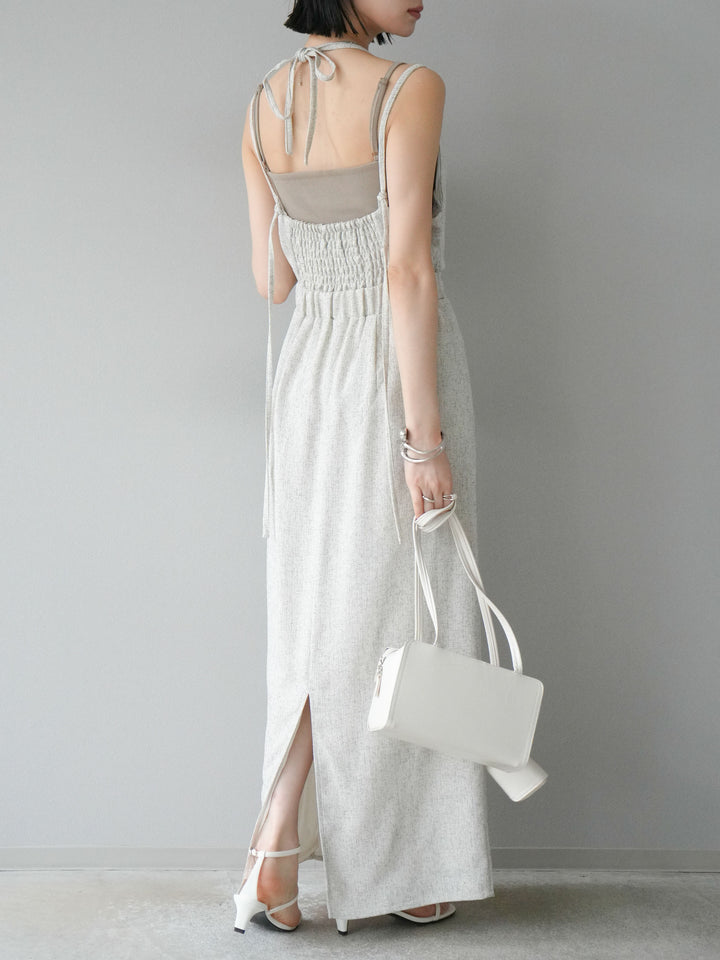 [預購] 夏季粗花呢層疊吊帶洋裝/象牙白