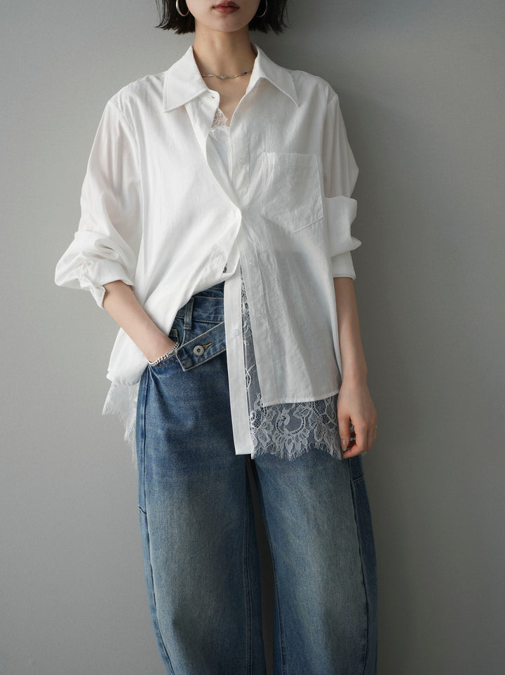 [予約]レイヤードデザイン裾レースブラウス/white