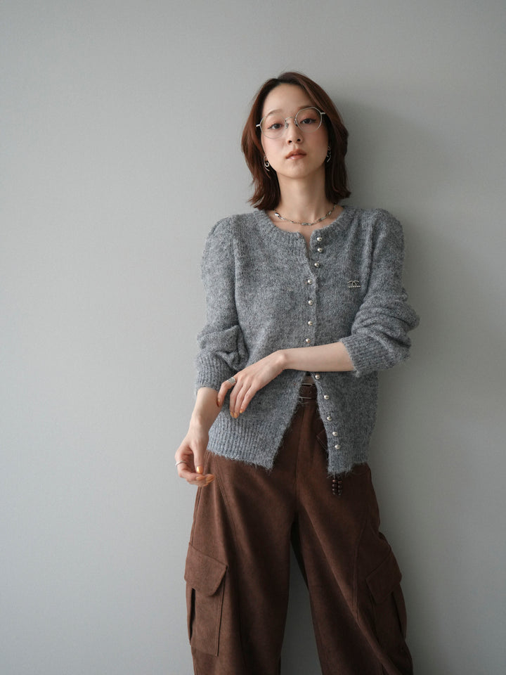 [SET]ブローチ付silverボタンミックスニットカーディガン+選べるアクセセット(2set)