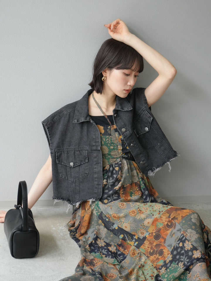 [預購] 拼布荷葉邊吊帶洋裝/混色