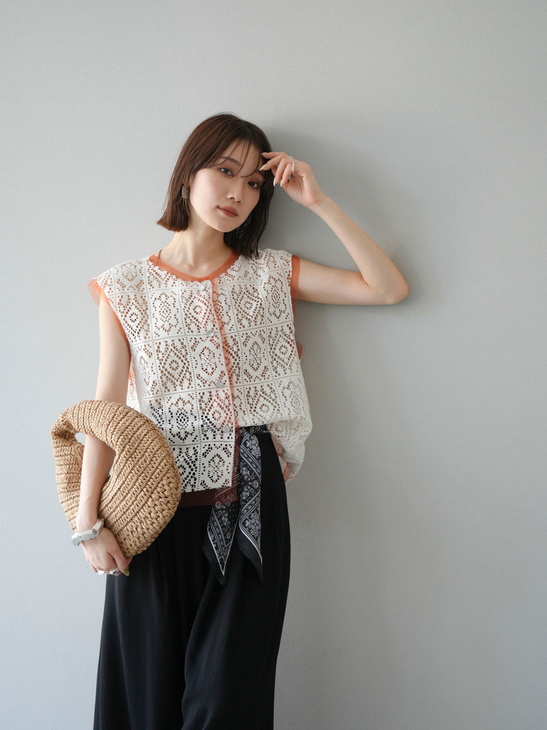 [予約]ブロックレースベスト/アイボリー