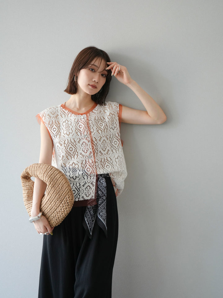 [予約]ブロックレースベスト/アイボリー