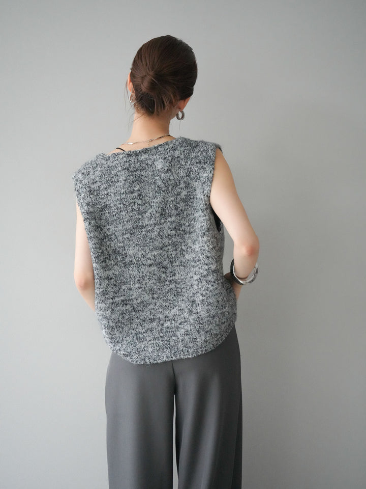 [予約]フロントZIPミックスニットベスト/ブラック