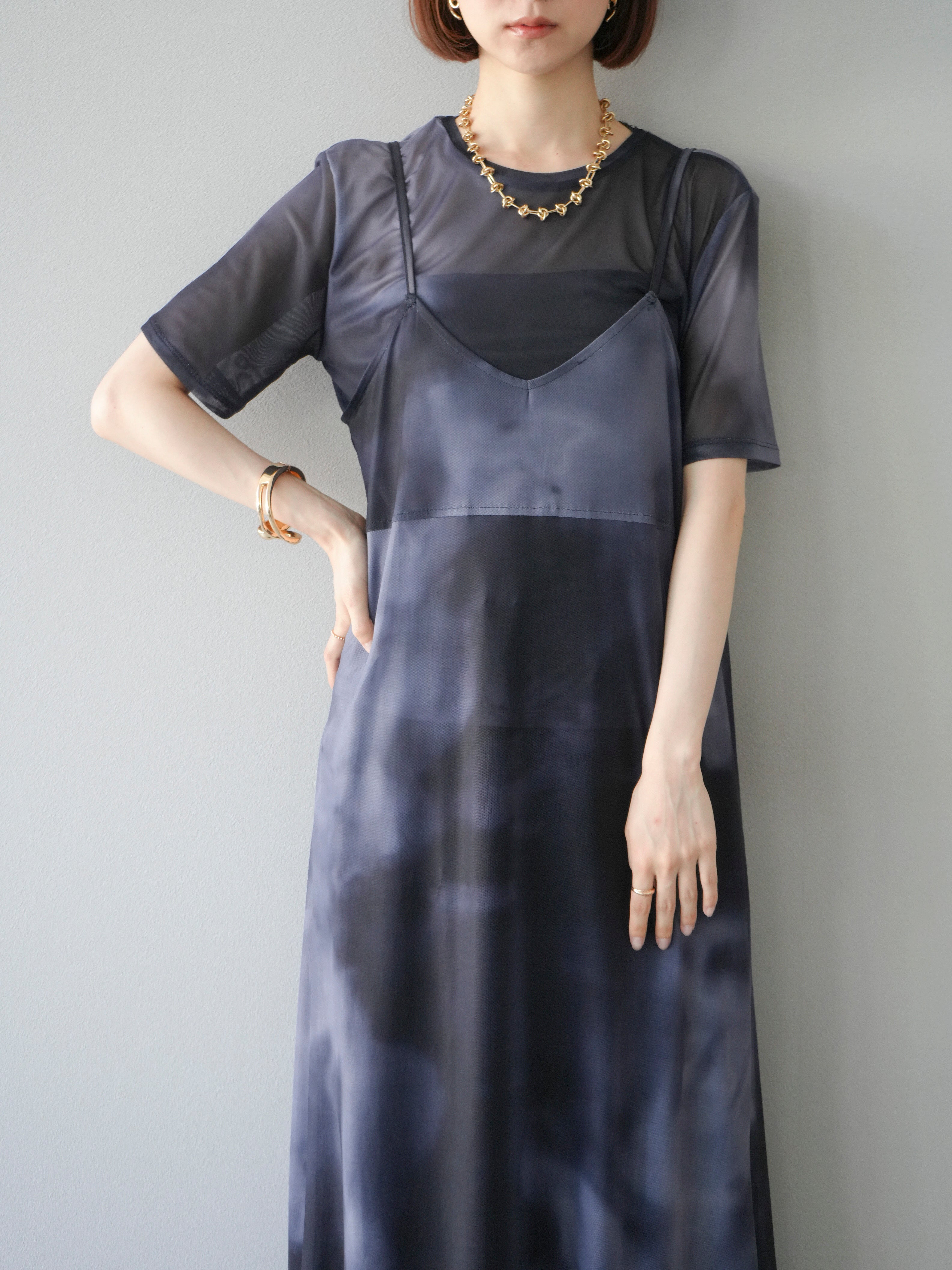 予約]タイダイ柄シアーハーフトップス/モノトーン – Lumier