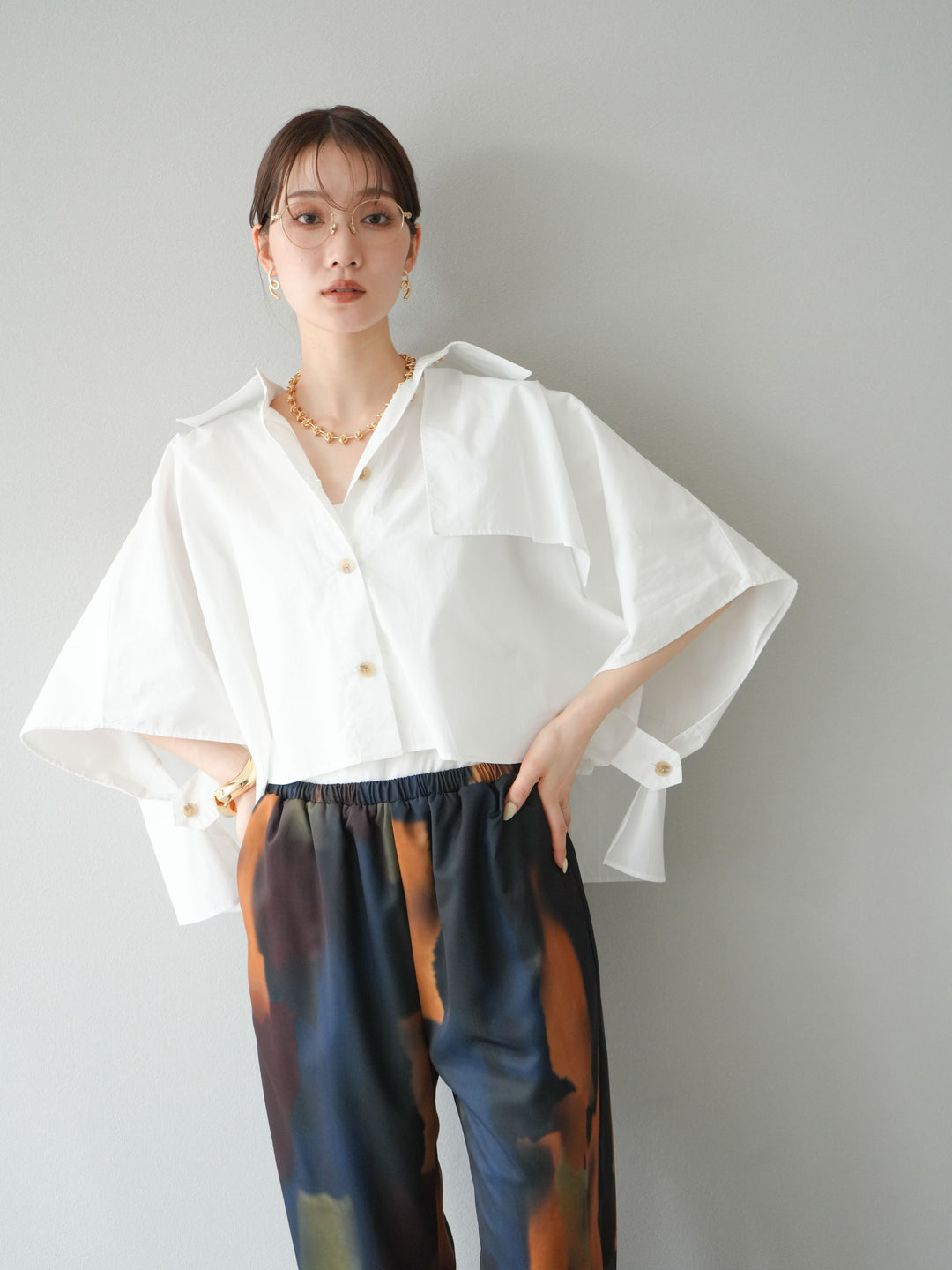 [予約]ポンチョショートシャツ/ホワイト