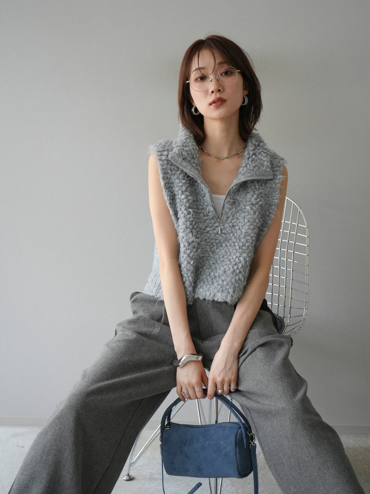 [予約]メランジブークレハーフジップニットベスト/モクグレー