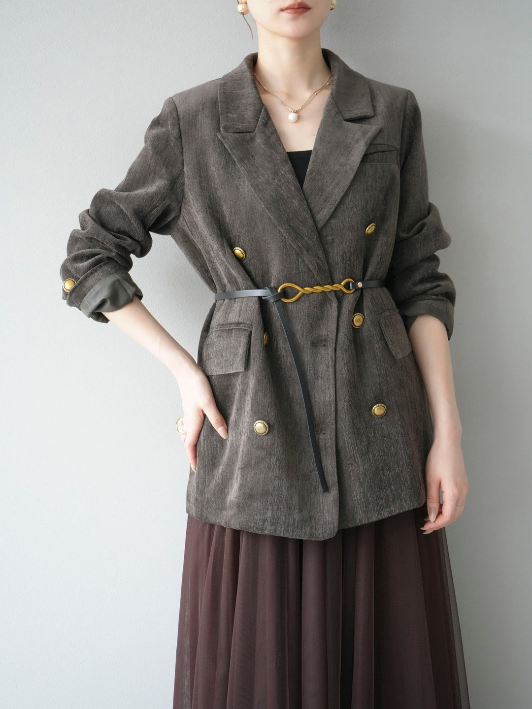 [SET]ベロアダブルジャケット+チュールボリュームスカート(2set)