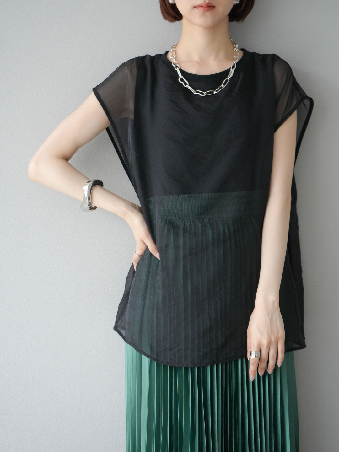 [予約]シアーレイヤードトップス/ブラック