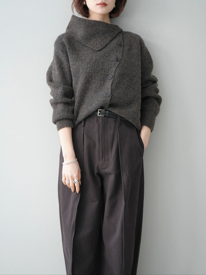 [予約]ハイネックデザインボタンニットカーディガン/mocha